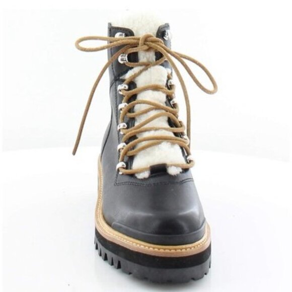 Marc Fisher Womens Sz 6.5 SEE‎ PHOTOS Izzie Black Leather Boots Sherpa Lizzie - Picture 3 of 13